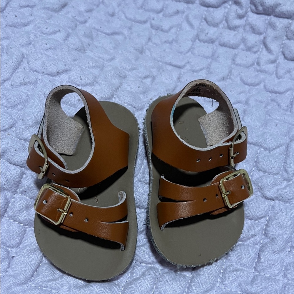 Tan Leather Kids Sandals with Buckle